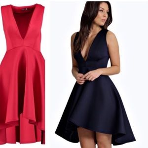 Navy Blue Scuba Low V-Neck Dress